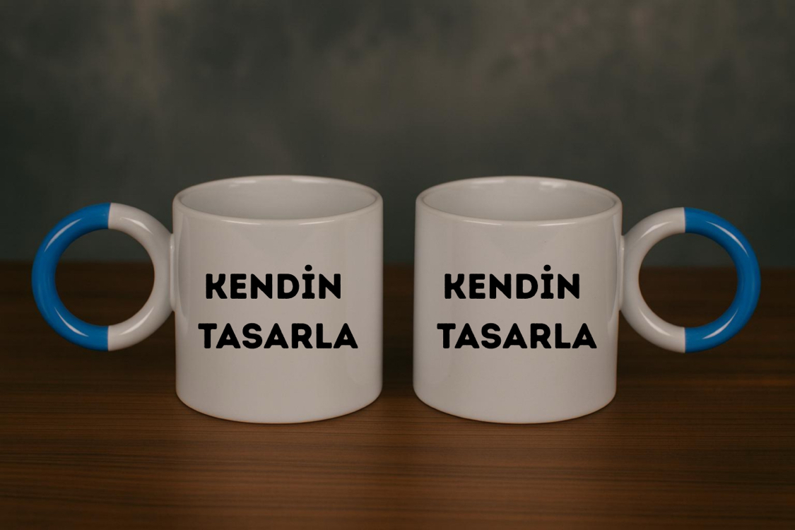 Mavi Halka Kulplu Porselen Kupa 