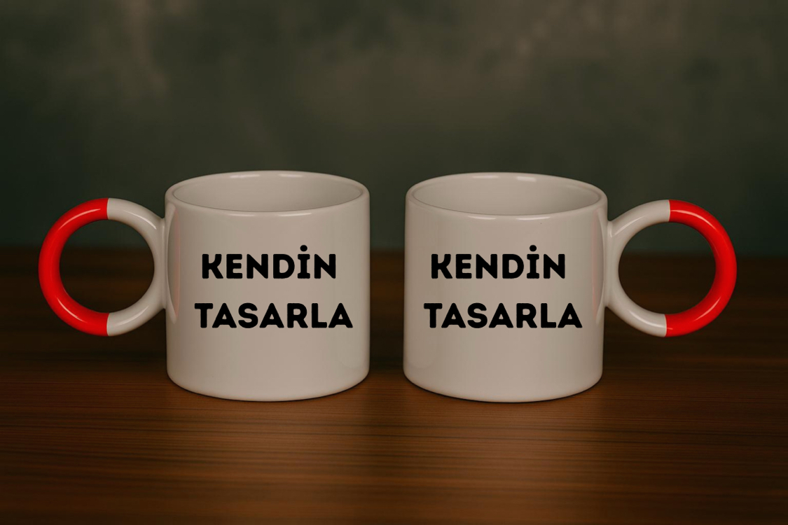Kırmızı Halka Kulplu Porselen Kupa