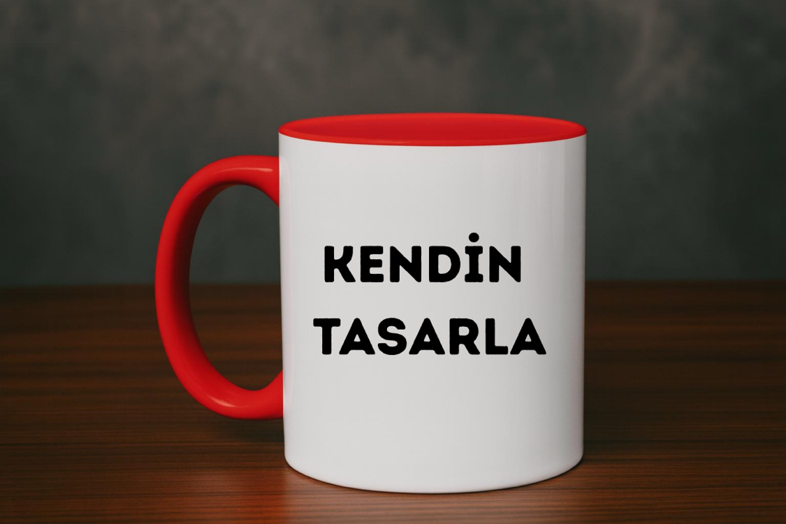 İçi ve Kulpu Kırmızı Porselen Kupa