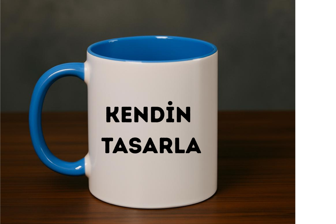 İçi ve Kulpu Mavi Porselen Kupa 