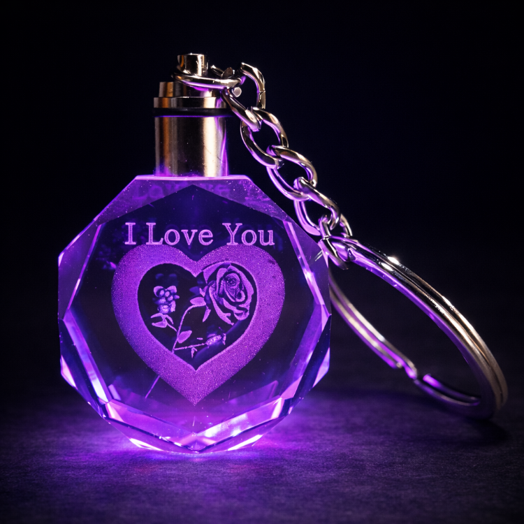 I Love You Kalp Işıklı Küre ve Anahtarlık Set 