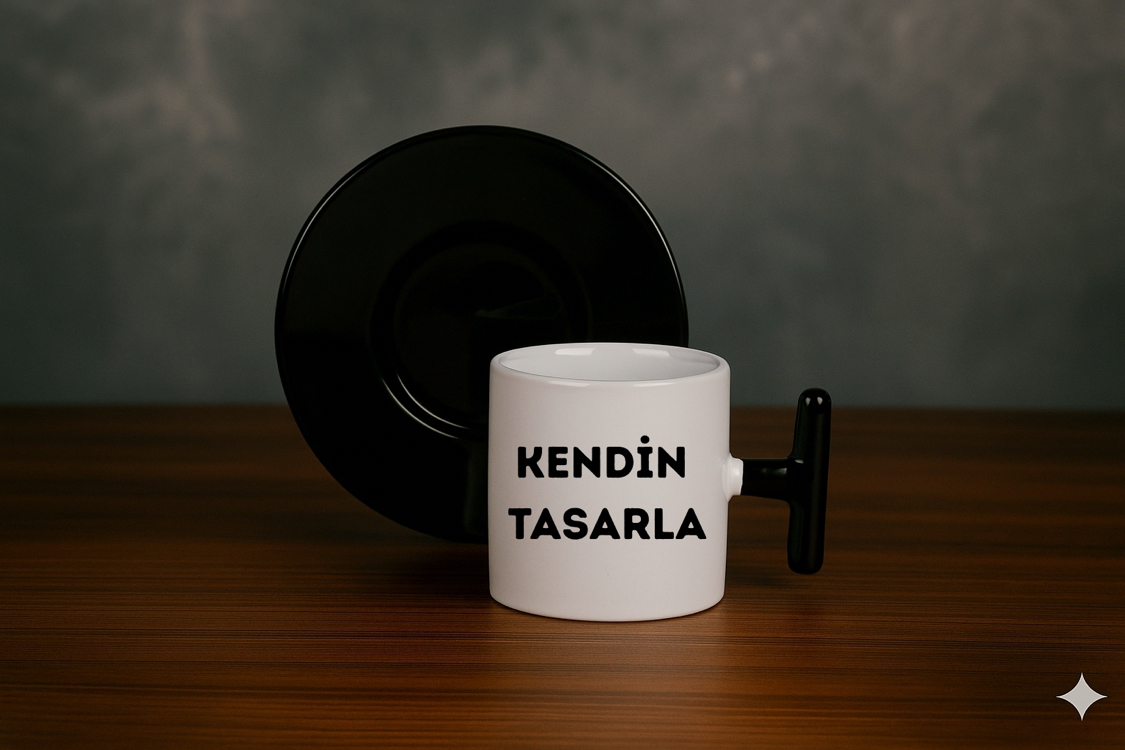 T Kulp Siyah Kahve Fincan Takımı 
