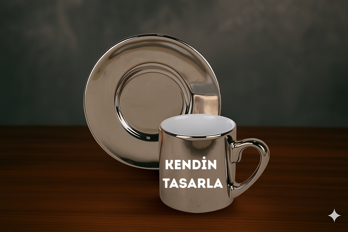 T Kulp Gümüş Aynalı Kahve Fincan Takımı 
