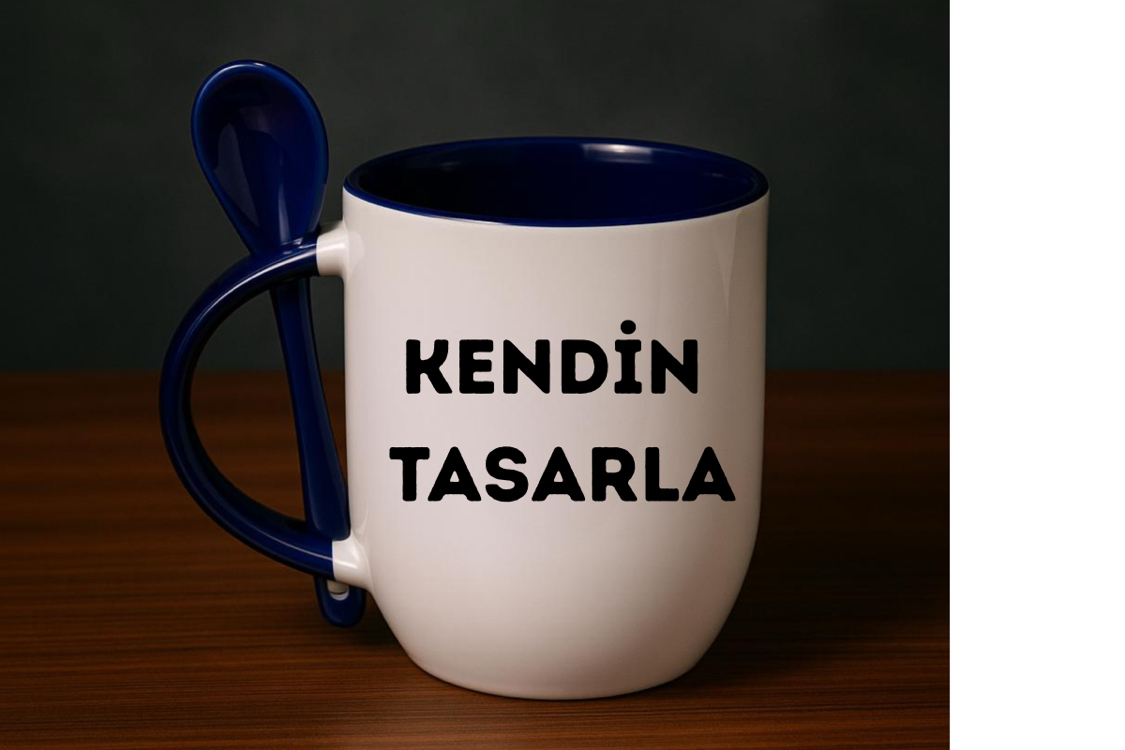 İçi ve Kulpu Mavi Kaşıklı Kupa 