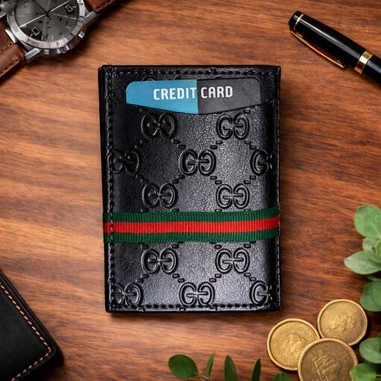 Kişiye Özel İsimli Gucci Siyah Deri Kartlık