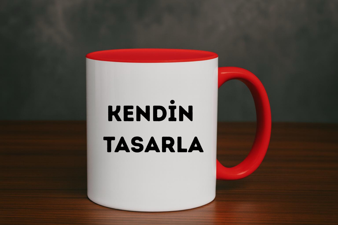 İçi ve Kulpu Kırmızı Porselen Kupa