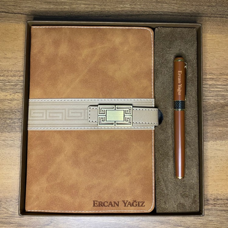 Kahverengi Defter Kalem Set - Kişiye Özel İsimli
