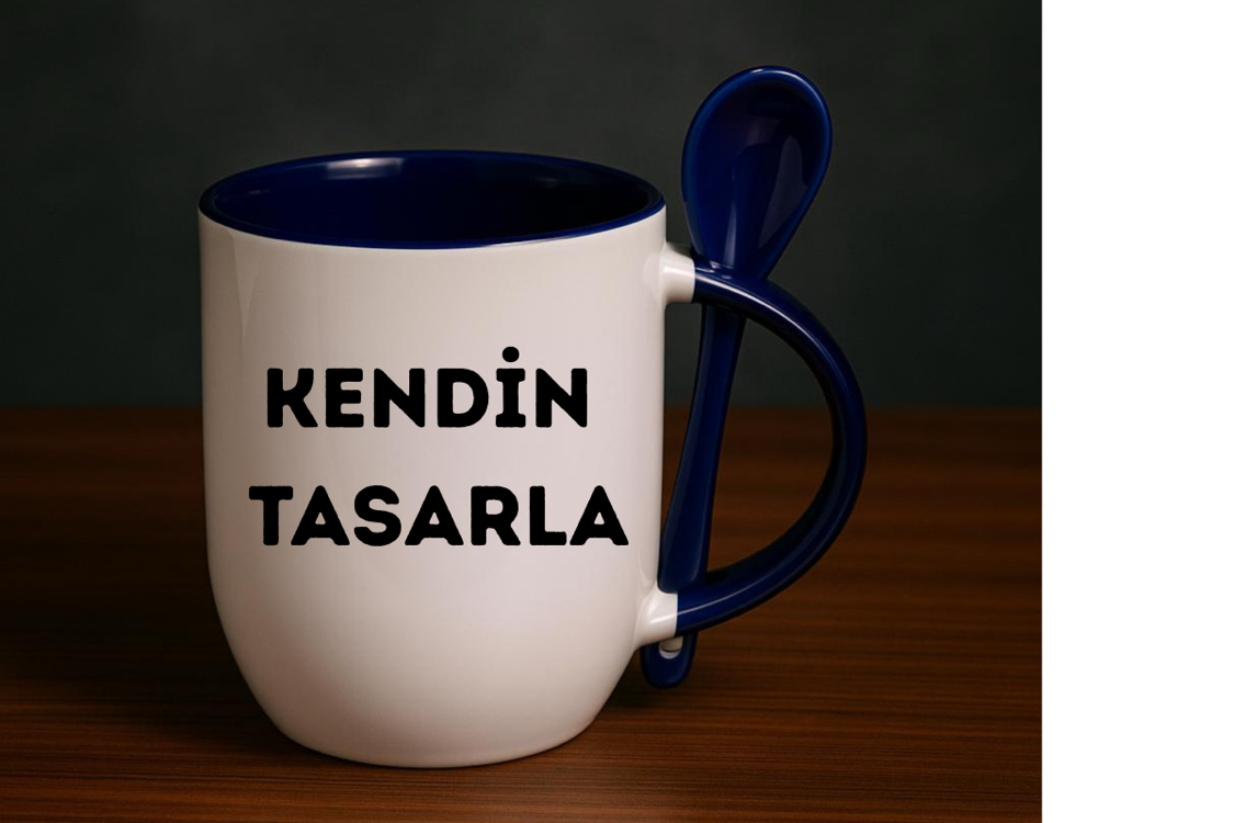 İçi ve Kulpu Mavi Kaşıklı Kupa 