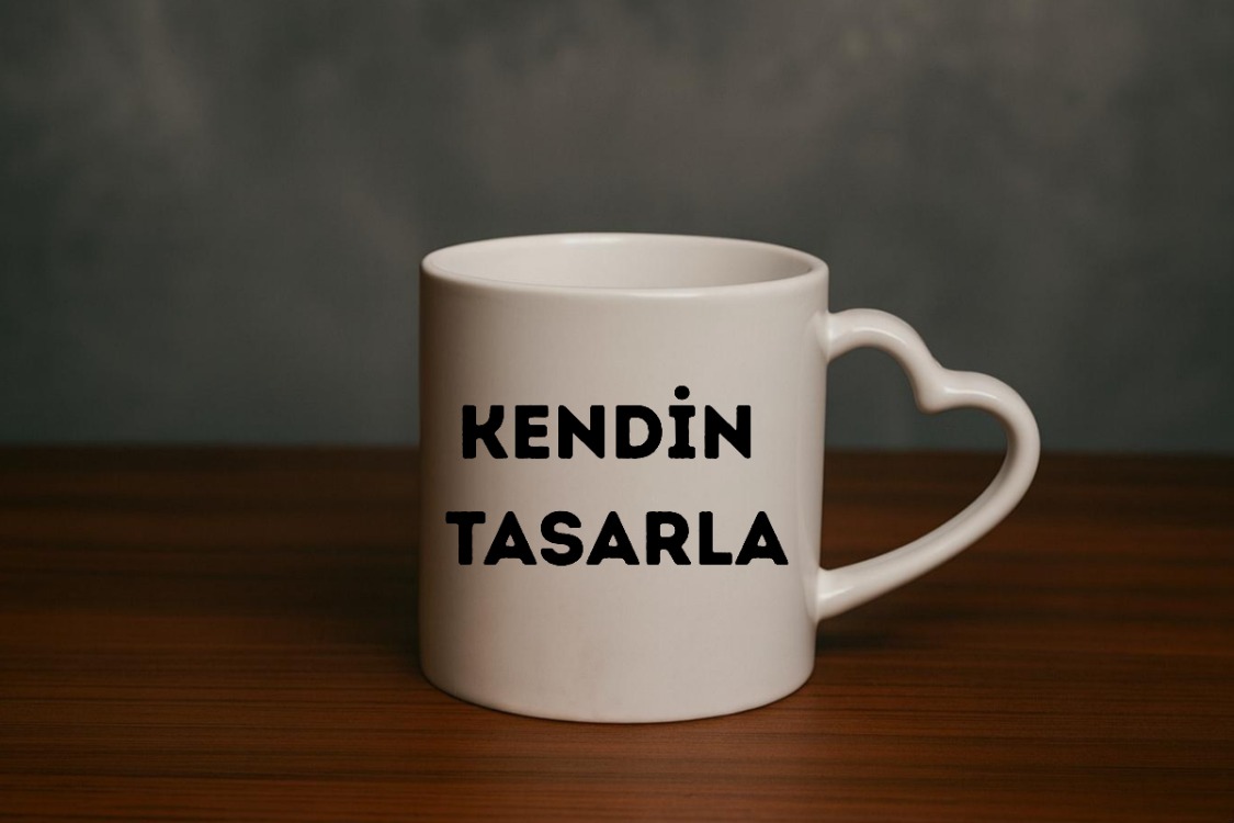 Porselen Kalp Kulplu Kupa 