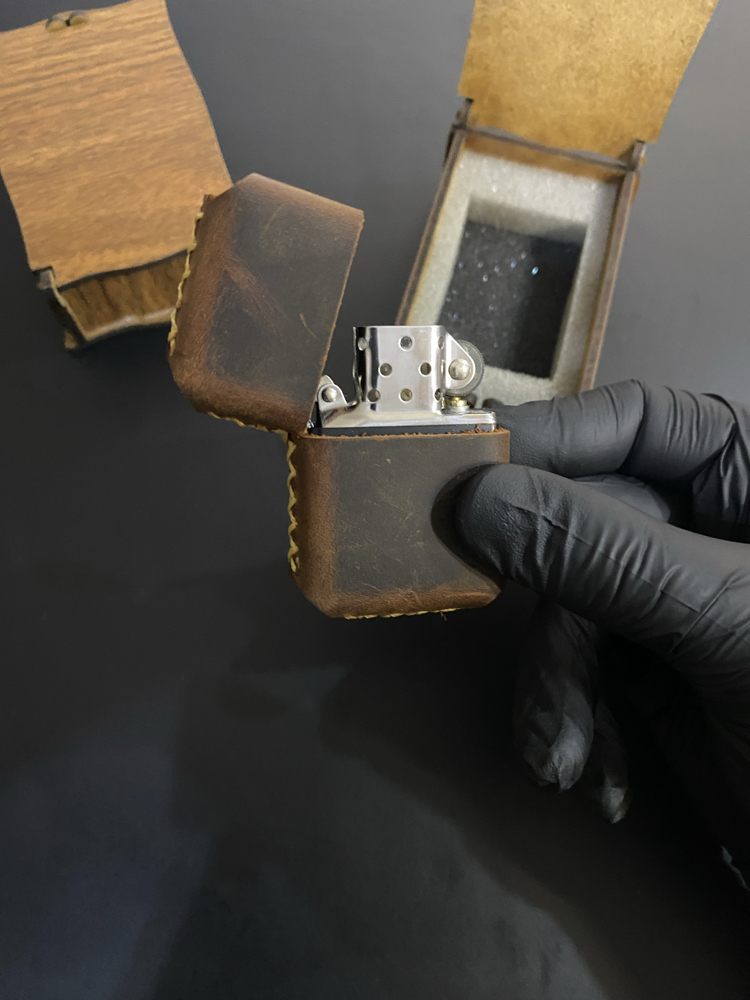 Kişiye Özel Hakiki Deri Çikolata Renk Zippo Çakmak 