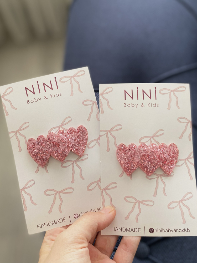 Pembe Glitter 3’lü Kalp Toka