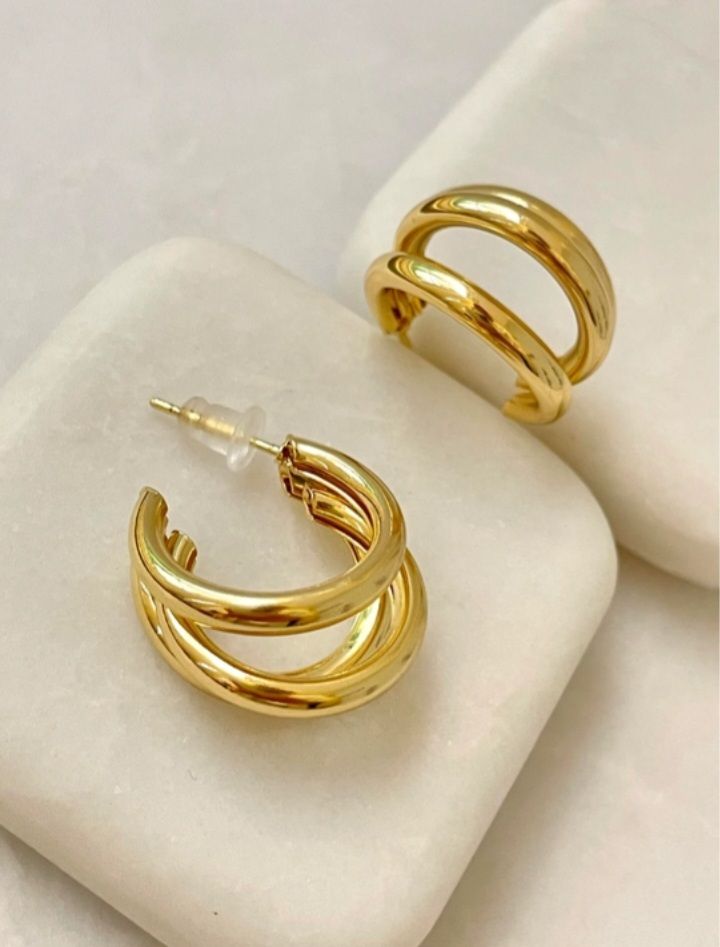 Çelik Çoklu Görünümlü Halka Gold Küpe 
