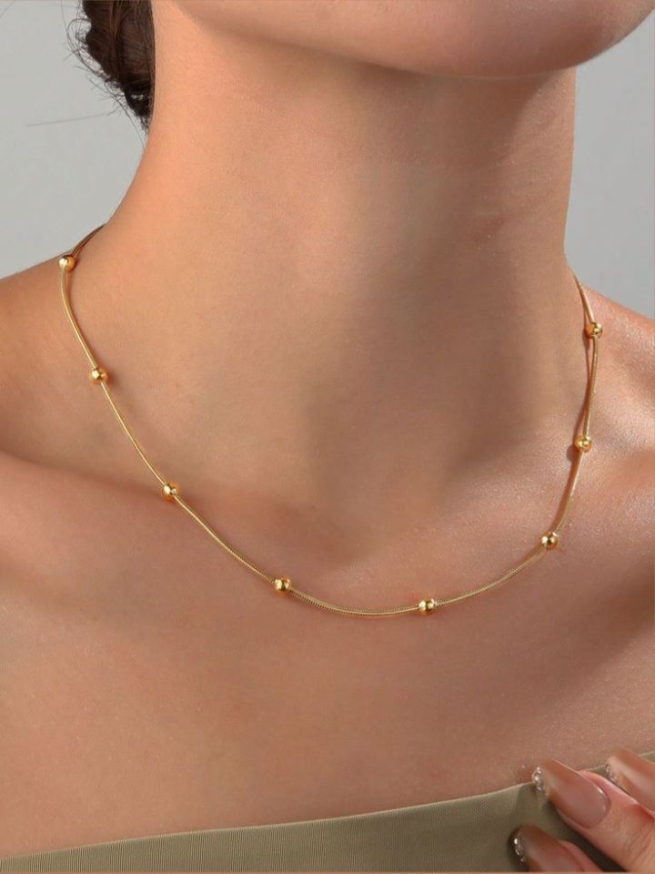 Çelik Top Detaylı Zincir Gold Kolye (45 cm)