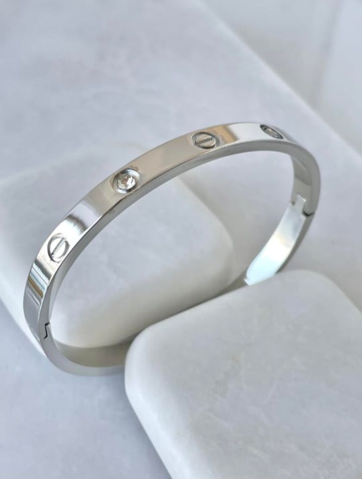 Çelik Taşlı Marka Model Silver Kelepçe Bileklik 