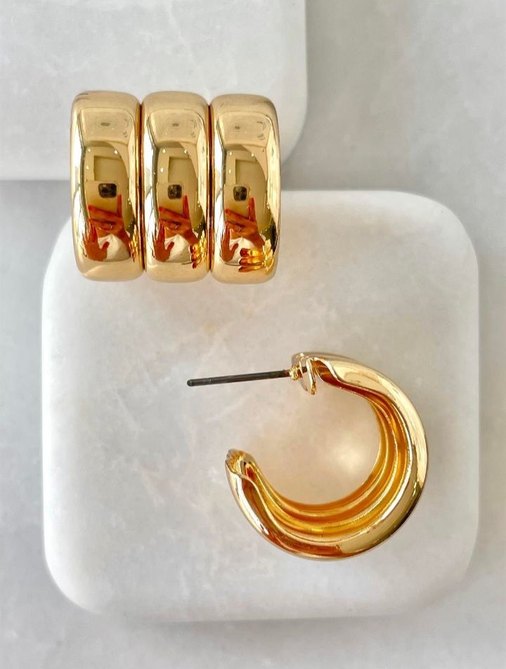 Altın Kaplama Üçlü Görünümlü Kalın Basic Gold Küpe