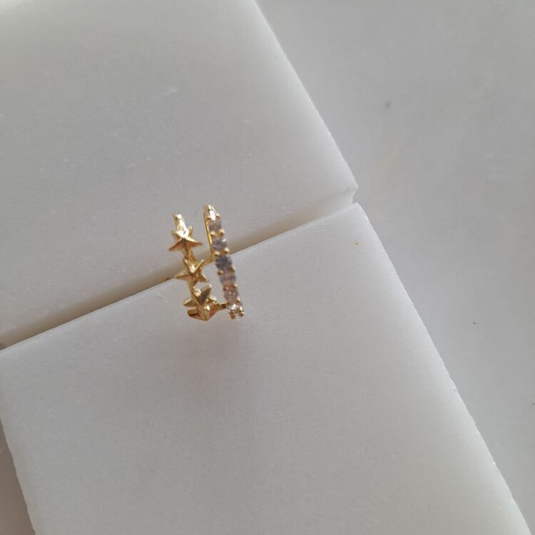 Özel Seri Zirkon Taşlı Yıldızlı Kıkırdak Küpe 