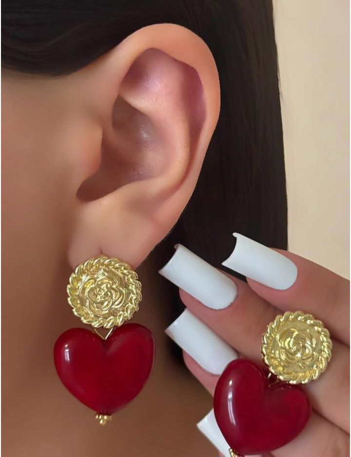 Altın Kaplama Gold Model Kırmızı Kalp Küpe 