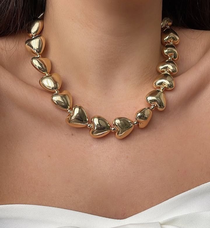 Altın Kaplama Sıralı Kalp Model Gold Kolye 