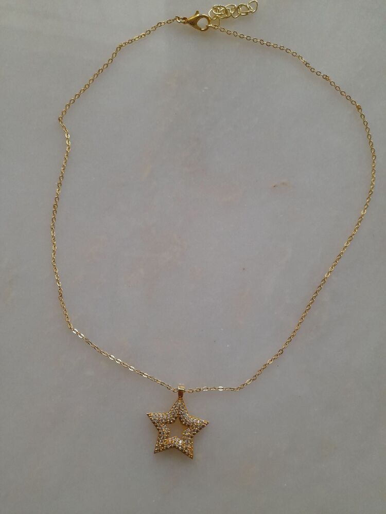 Çelik Yıldız Model Zirkon Taşlı Gold Kolye