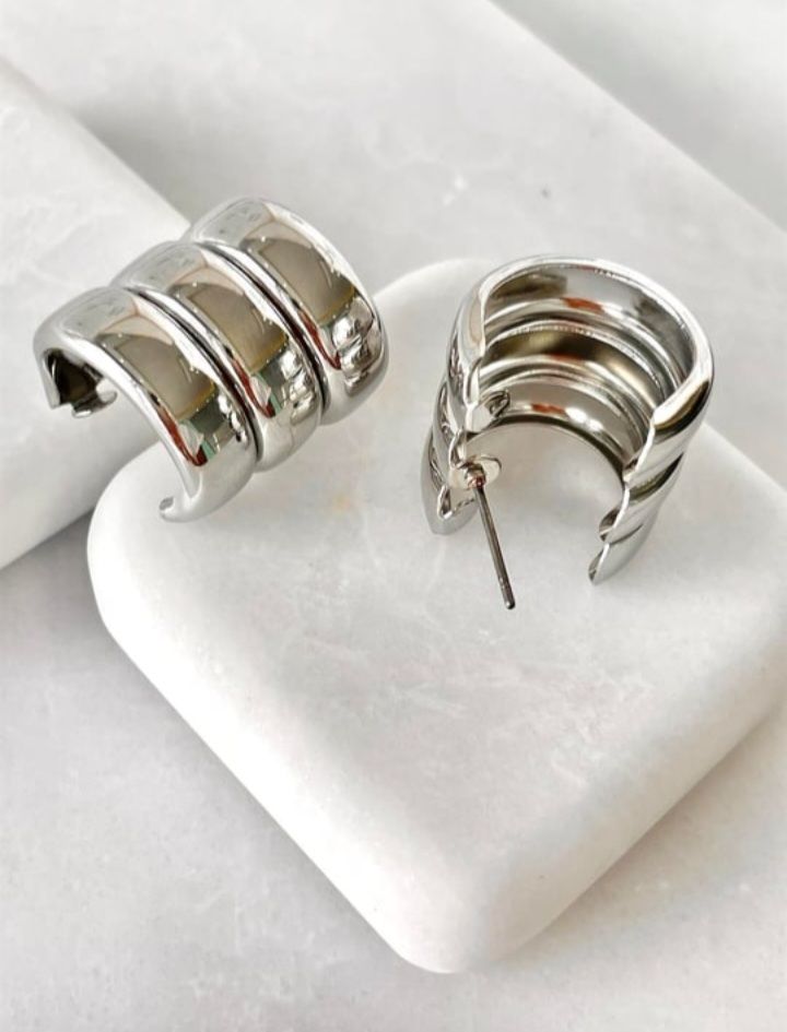 Altın Kaplama Üçlü Görünümlü Kalın Basic Silver Küpe