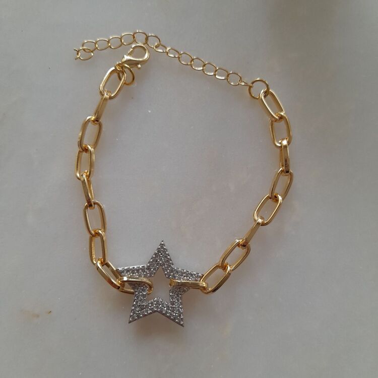 Altın Kaplama Yıldız Zirkon Taşlı Gold Bileklik