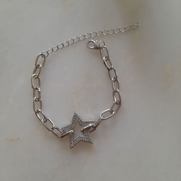Altın Kaplama Yıldız Zirkon Taşlı Silver Bileklik