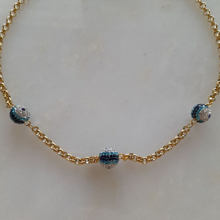 Çelik Üçlü Nazar Boncuk Gold Kolye