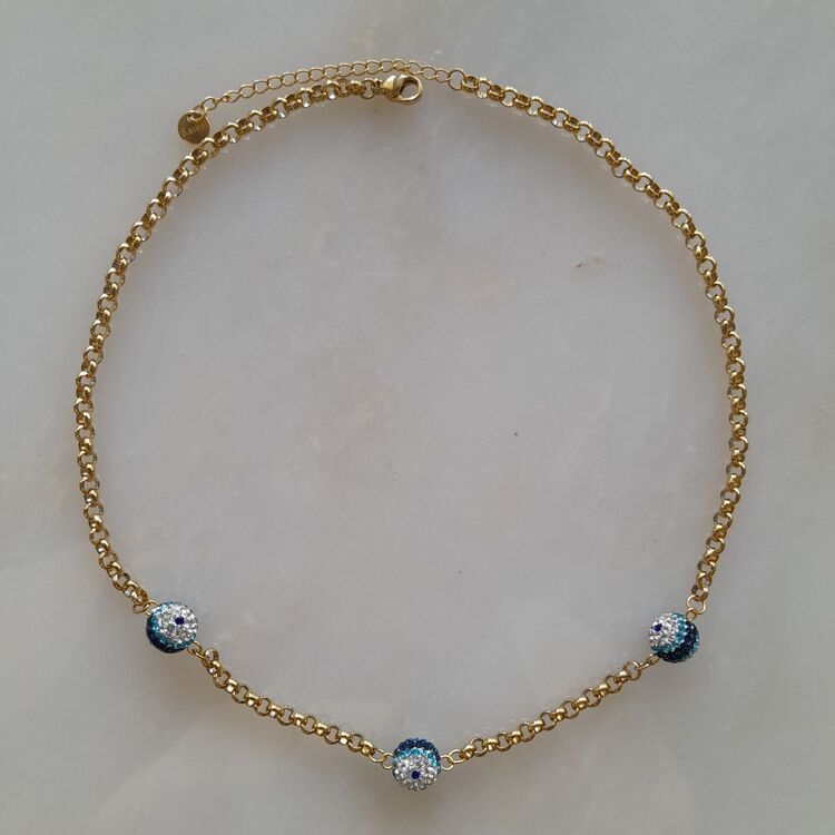 Çelik Üçlü Nazar Boncuk Gold Kolye