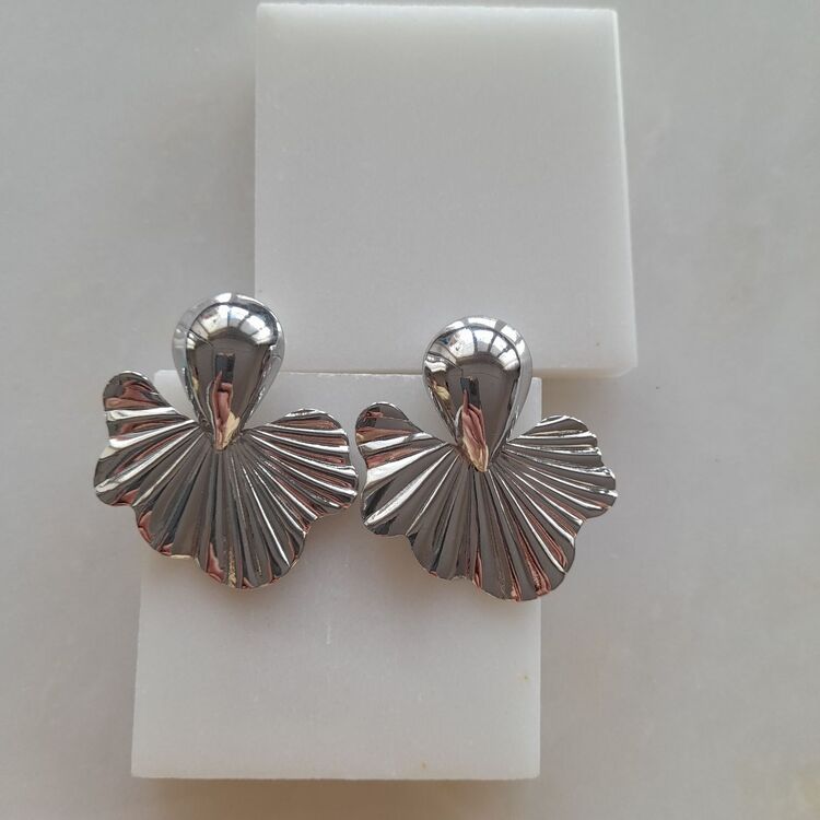 Altın Kaplama Yaprak Model Plaka Silver Küpe 