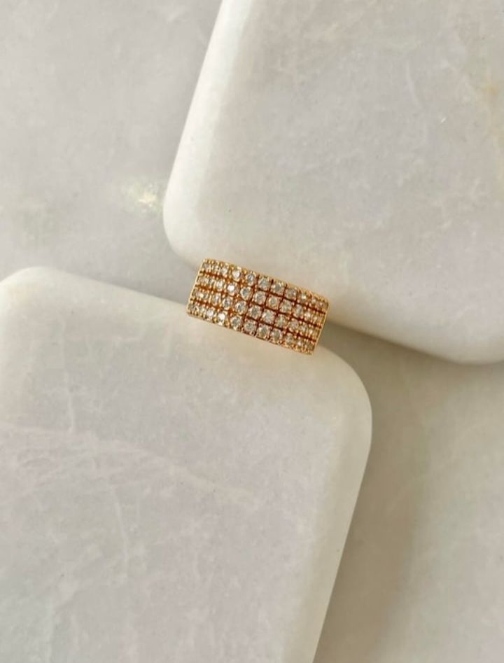 Altın Kaplama Dört Sıra Zirkon Taşlı Gold Kıkırdak Küpe 