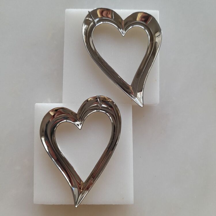 Altın Kaplama Asimetrik Kıvrım Plaka Kalp Silver Küpe 