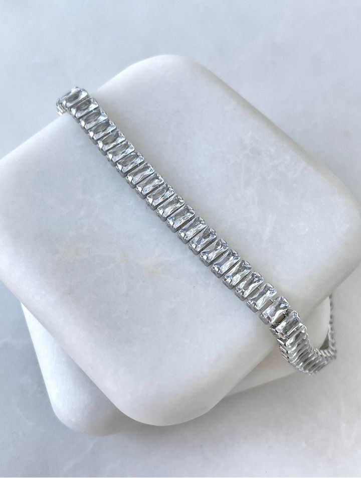 Çelik Zirkon Taşlı Silver Suyolu Bileklik 