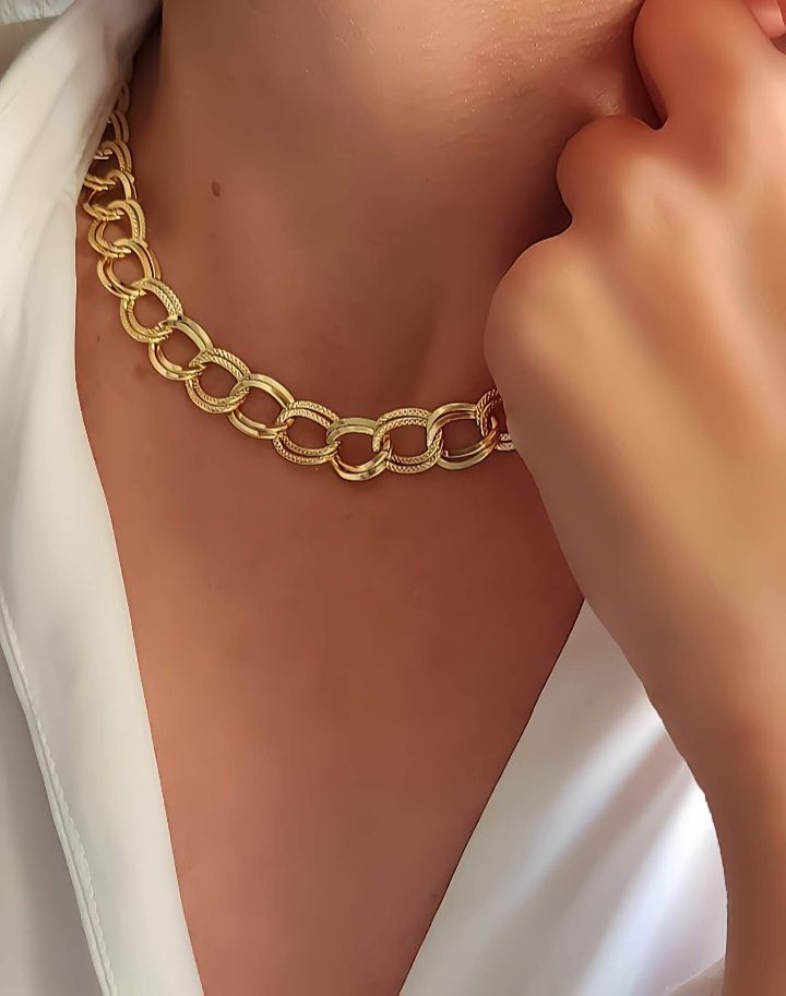 Çelik Halka Geçmeli Samanyolu Gold Kolye 