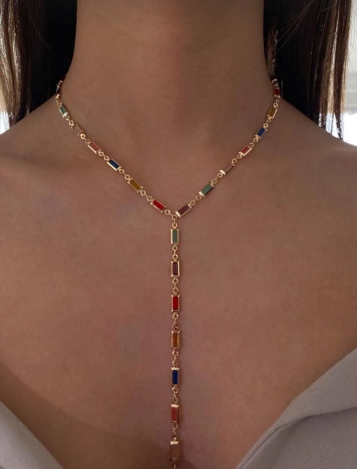 Altın Kaplama Renkli Baget Taş Gold Y Kolye