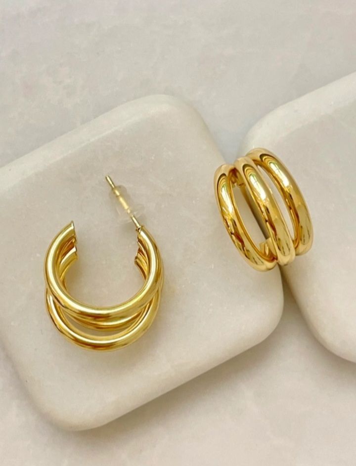 Çelik Çoklu Görünümlü Halka Gold Küpe 