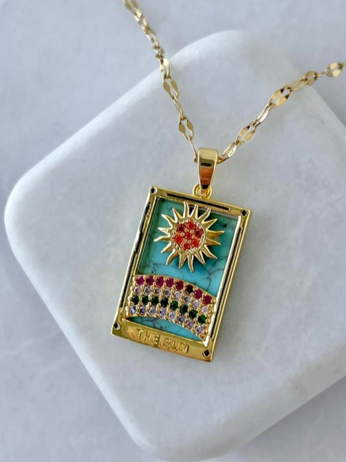 Çelik The Sun Tarot Kartı Kolye