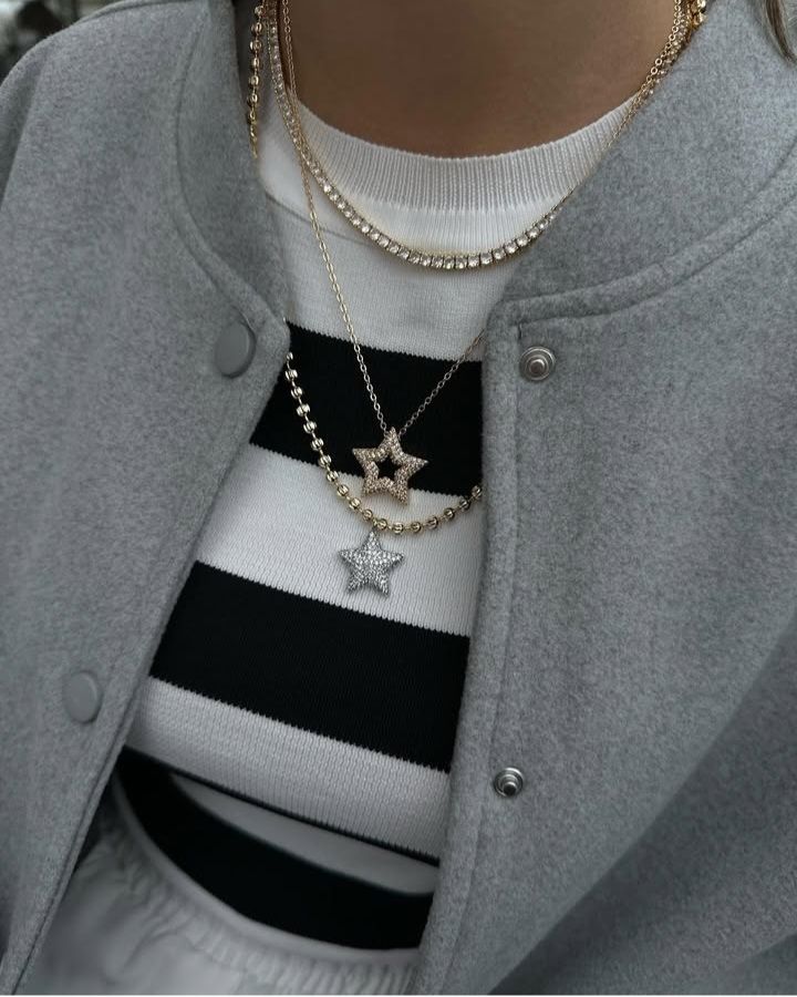 Çelik Yıldız Model Zirkon Taşlı Gold Kolye