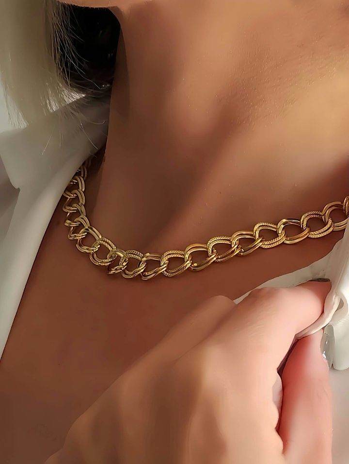Çelik Halka Geçmeli Samanyolu Gold Kolye 