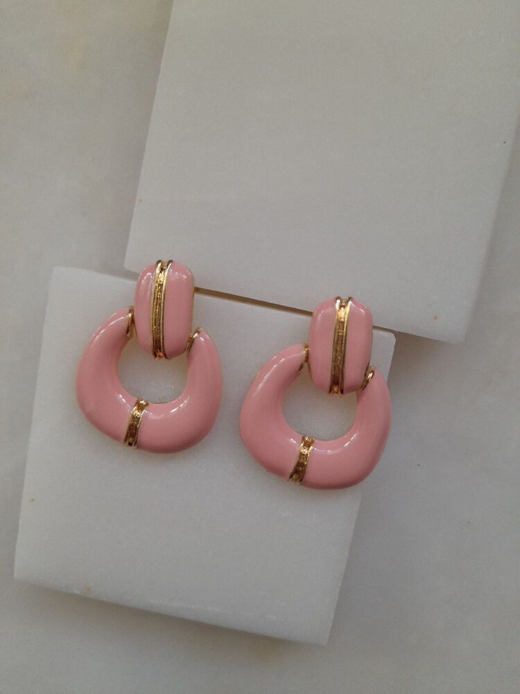  Altın Kaplama Seramik Pembe U Model Küpe 