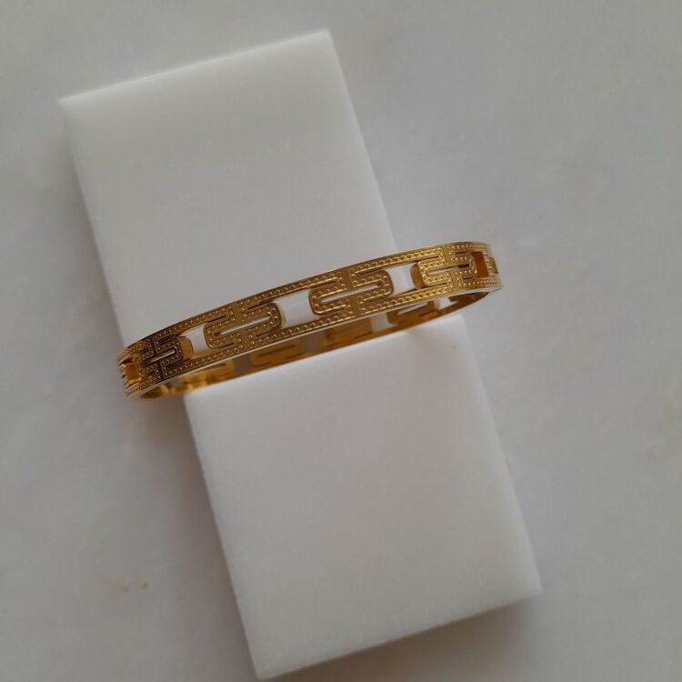 Çelik Desenli Gold Kelepçe Bileklik 