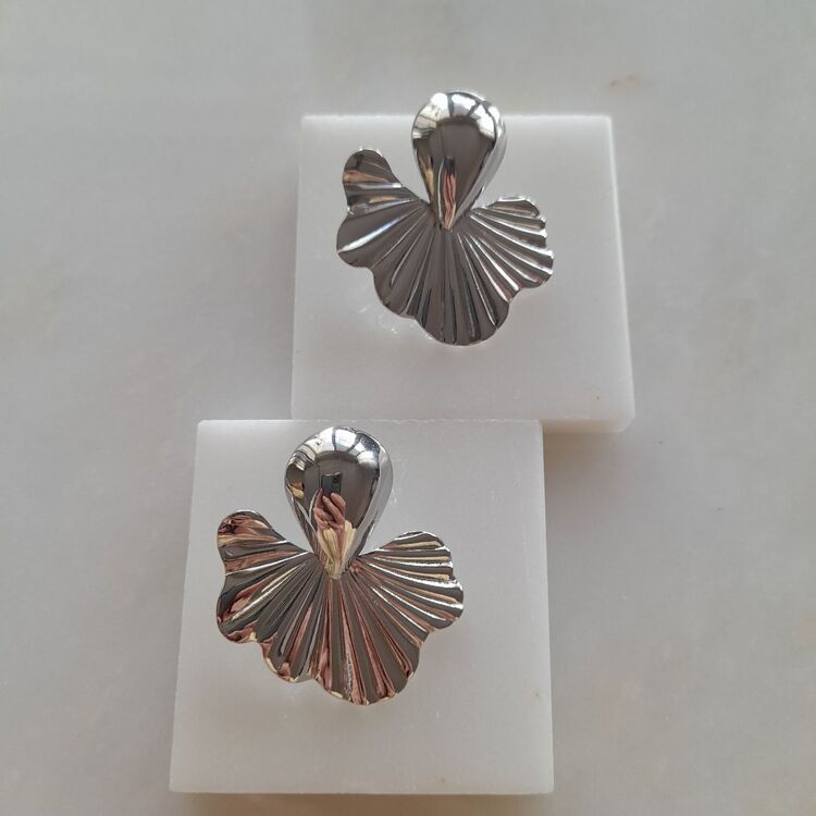 Altın Kaplama Yaprak Model Plaka Silver Küpe 