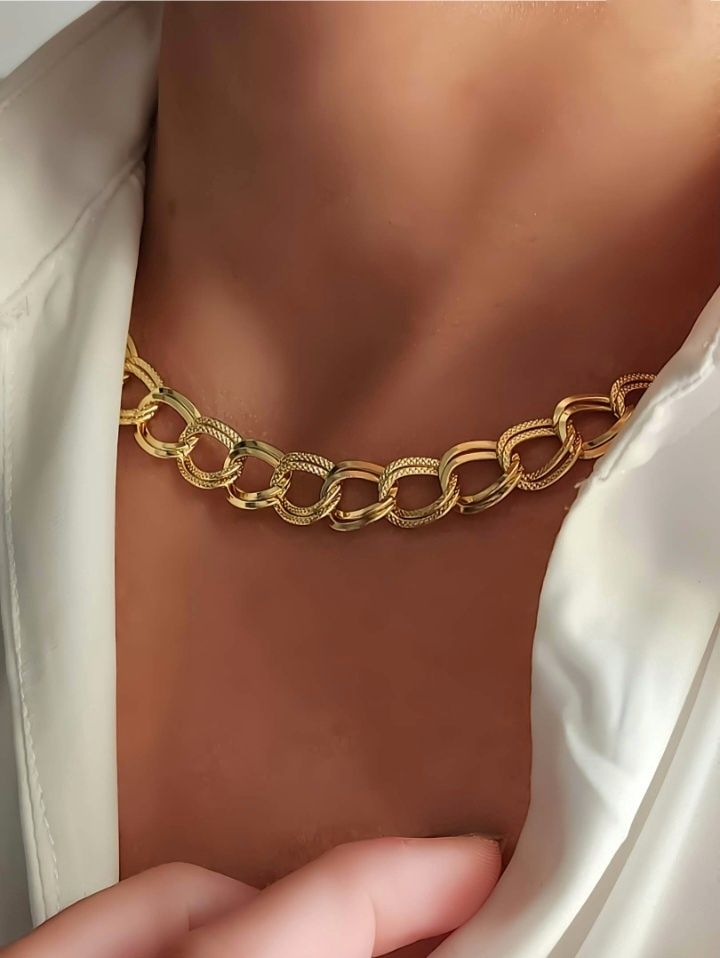 Çelik Halka Geçmeli Samanyolu Gold Kolye 