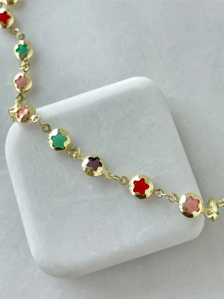 Altın Kaplama Renkli Kristal Yıldız Gold Y Kolye