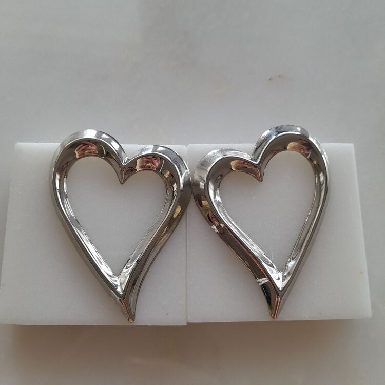 Altın Kaplama Asimetrik Kıvrım Plaka Kalp Silver Küpe 