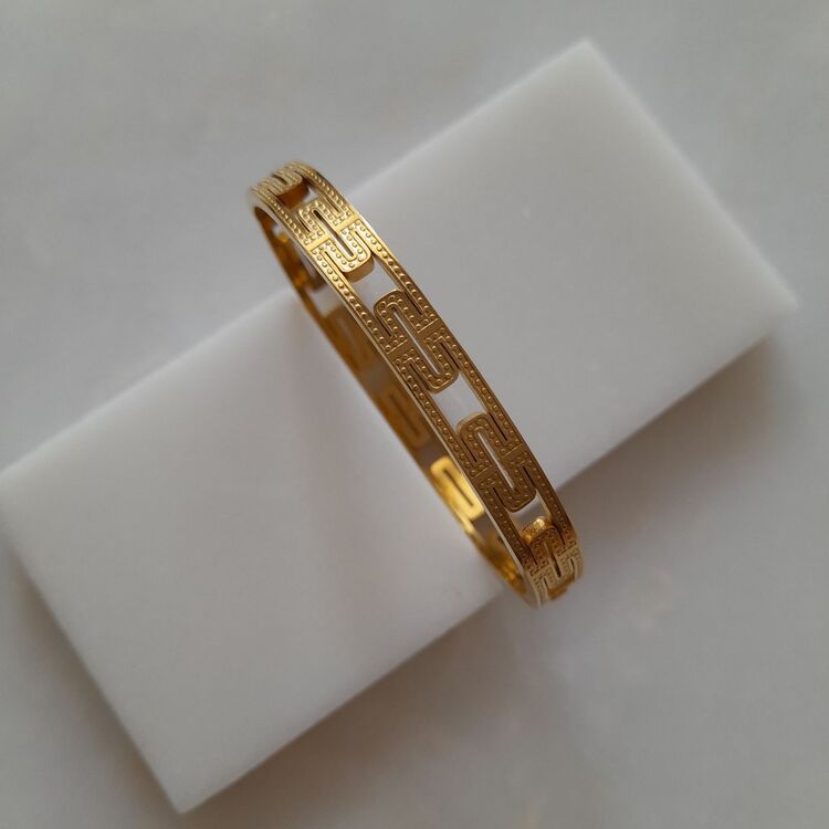 Çelik Desenli Gold Kelepçe Bileklik 