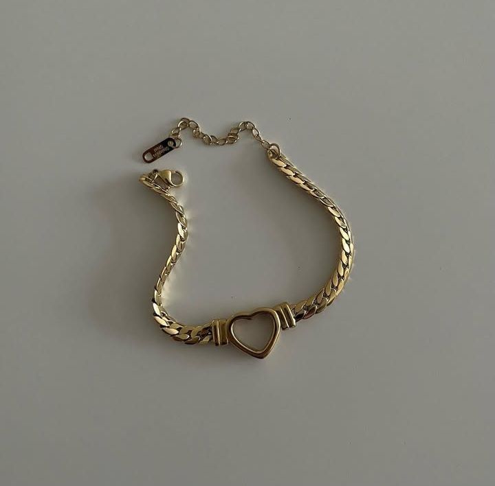 Çelik İçi Boş Kalp Model Gold Bileklik 