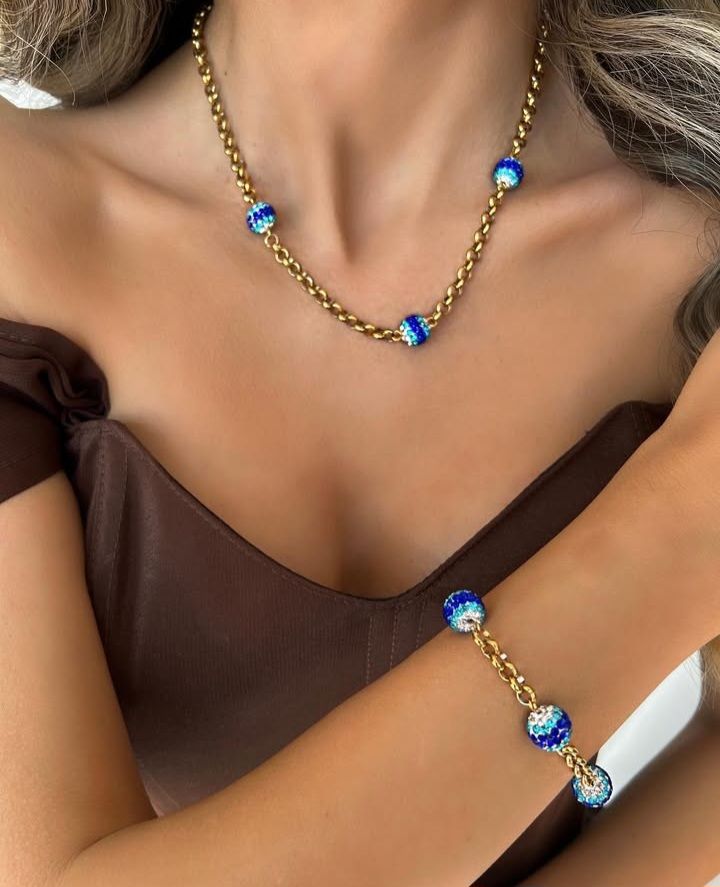 Çelik Üçlü Nazar Boncuk Gold Kolye