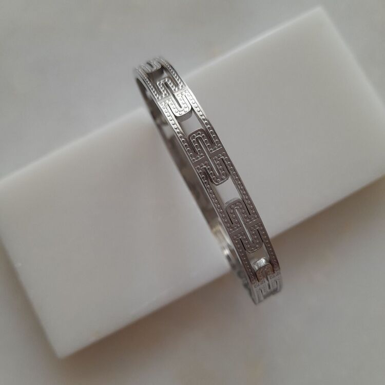 Çelik Desenli Silver Kelepçe Bileklik 