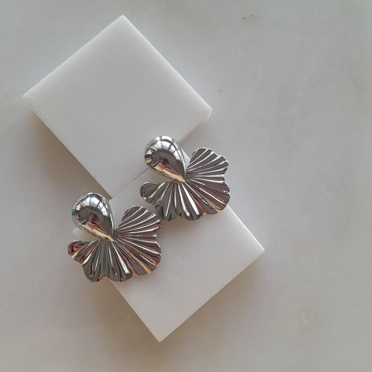 Altın Kaplama Yaprak Model Plaka Silver Küpe 