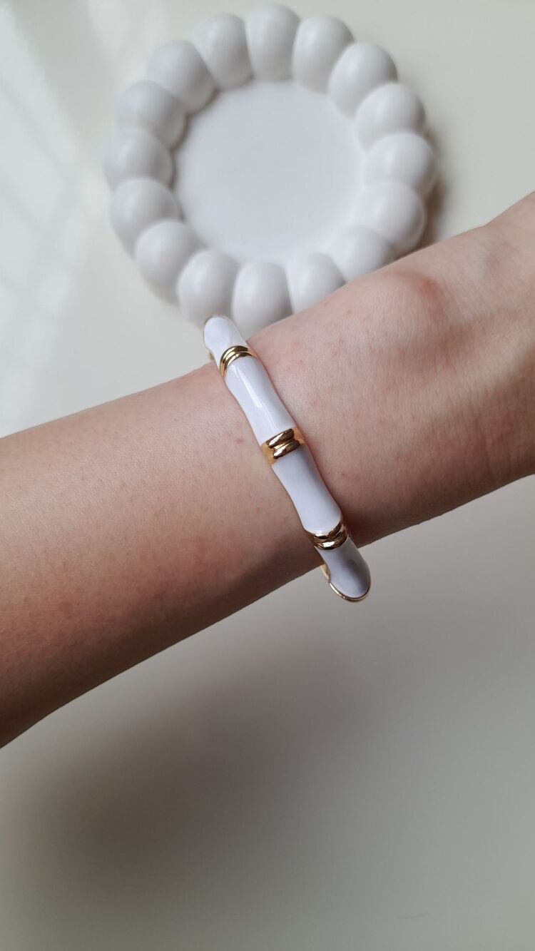 Özel Seri Gold Detay Beyaz Mineli Kemik Model Kelepçe Bileklik